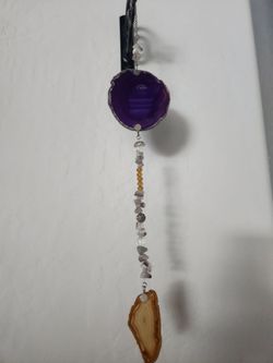 Handmade Amethyst & Geode Crystal Wall Hanging – Boho Suncatcher