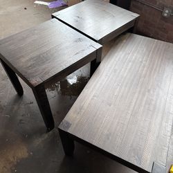 Dark Wood Coffee And End Table Set 