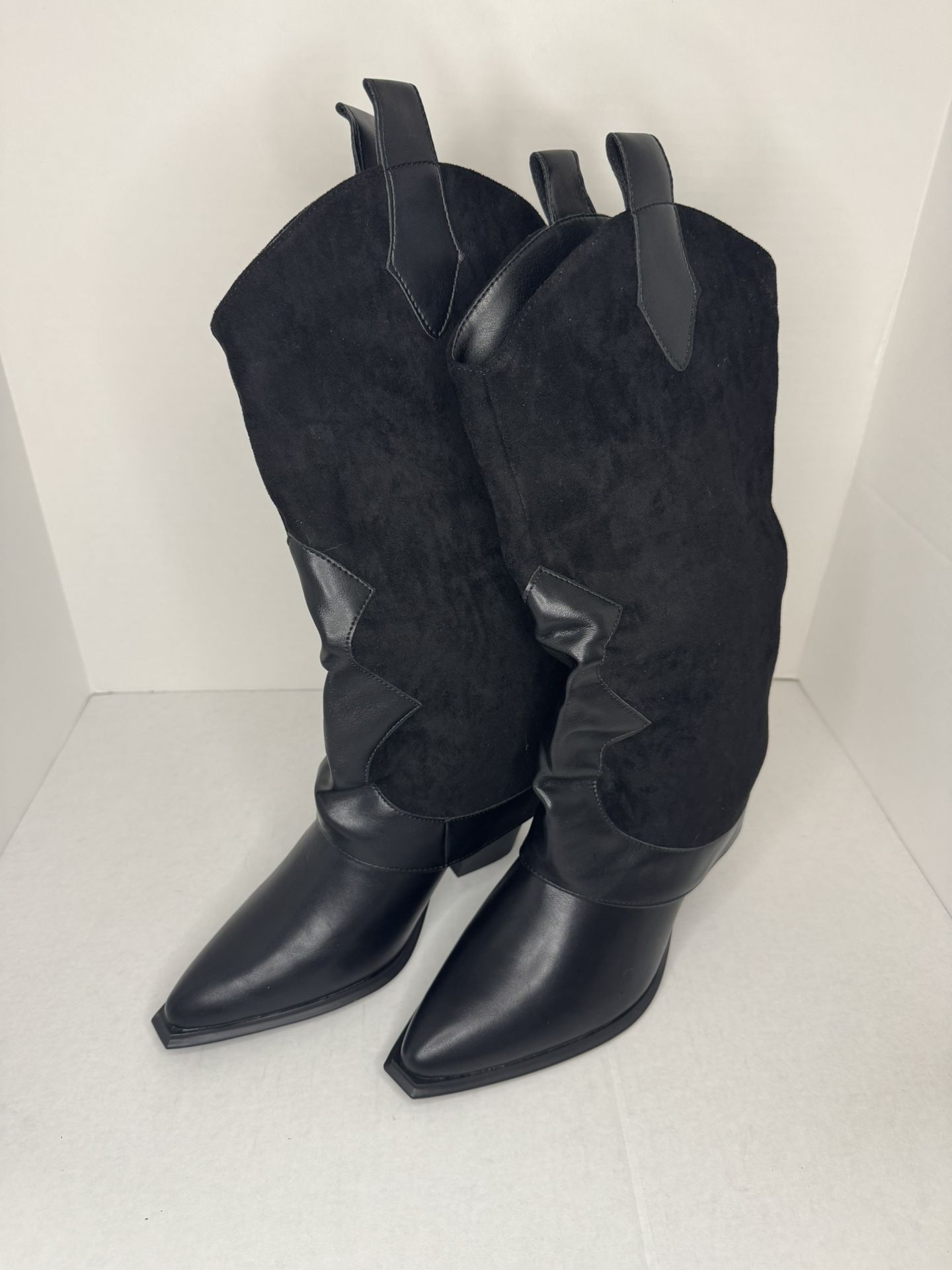 Suede Knee High Fold Over Western Cowboy Boots So.e 9.5