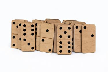 Vintage Wooden Dominoes Game Set Large Tiles Natural Wood Family Tabletop