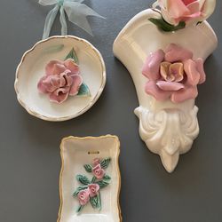 Trio Of white and pink porcelain 3-D set
