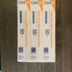 Cerave Hydrating Mineral Sunscreen Spf 50 Bundle Of 3 Unopened 