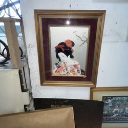 Vintage Mid Century Japanese Art Of A Geisha