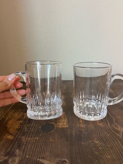 Set of 2 Cut Glass Beer Mugs