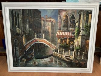 Large Venice Canal Oil Painting – Framed 43.5" x 55.5" (B. Dumont)