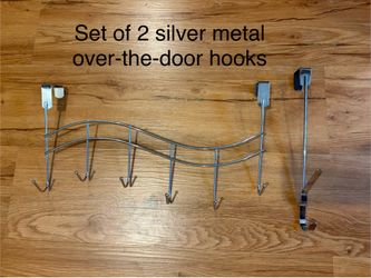 Set of 2 silver metal over the door bath towel hooks