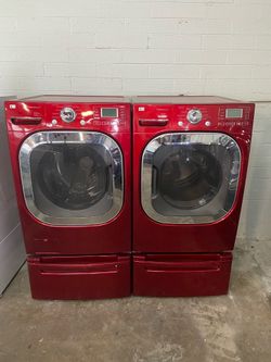 LG Washer & Dryer Set with Pedestals – Modern Square Door Design