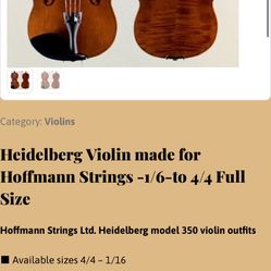 4/4 Adult Size Heidelberg Violin Hoffman Strings