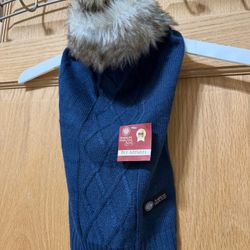 American Kennel Blue Fur-trimmed Pet Sweater - Size L