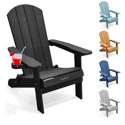 Dphroi Folding Plastic Adirondack Chair With Cup Holder (Light Grey)