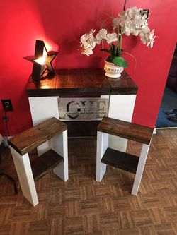Stained top entryway console with matching side tables