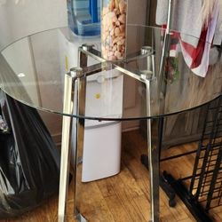 Silver Round Glass Table, High Top 