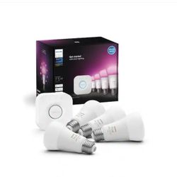 Philips Hue 75-Watt Equivalent A19 Smart LED Color Changing Light Bulb Starter Kit (4 Bulbs and Bridge) - New