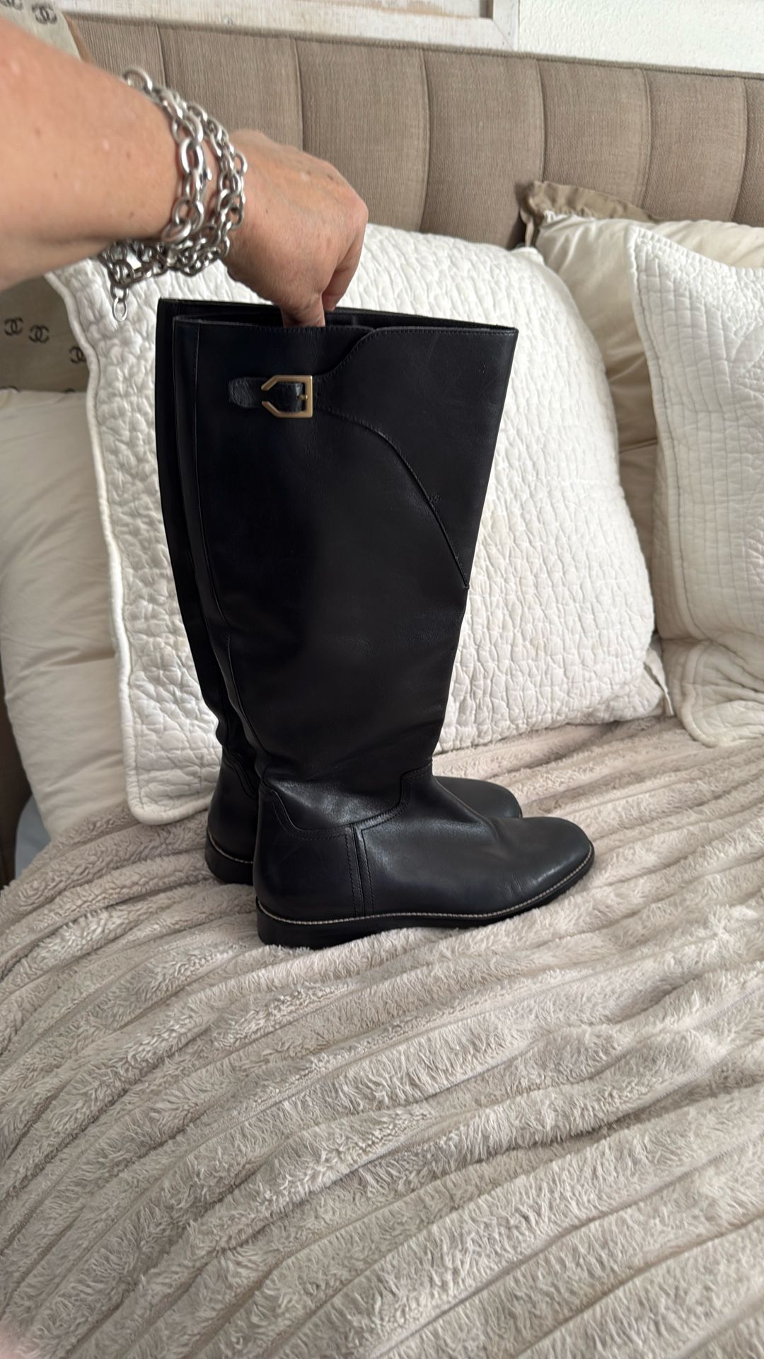 Women’s Cole Haan Tall Black Riding Leather Boots Size 10