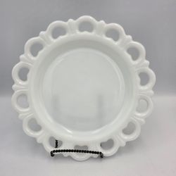 Vtg Anchor Hocking White Milk Glass Lace Scalloped Edge Plate 8" Cottagecore