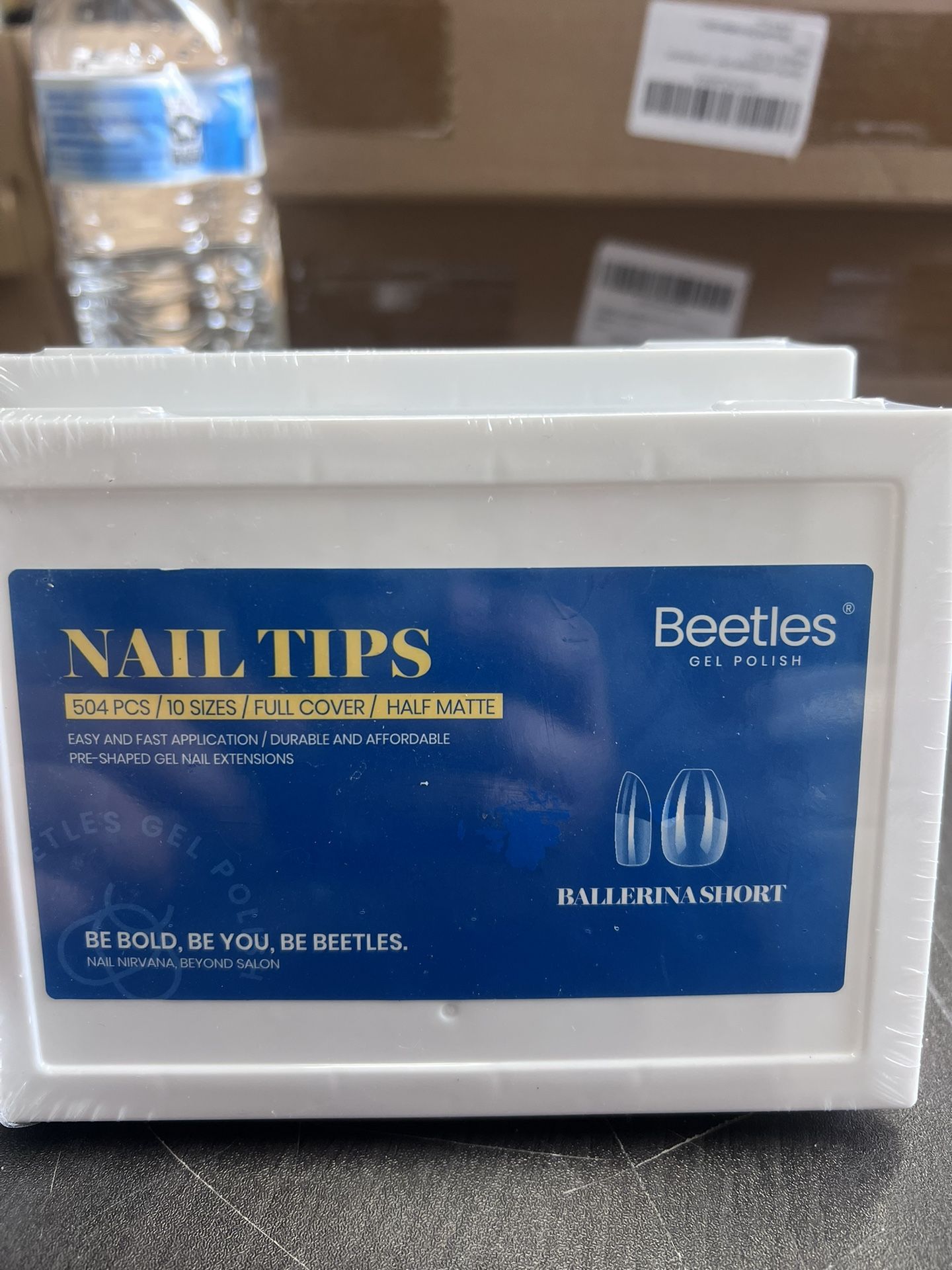 Beetles 12 Sizes Gel Nail Tips 504Pcs Pre Filed Half Matte Medium Almond Full Cover Etch Nail Tips False Fake Clear Acrylic Press on Nails for DIY Nai