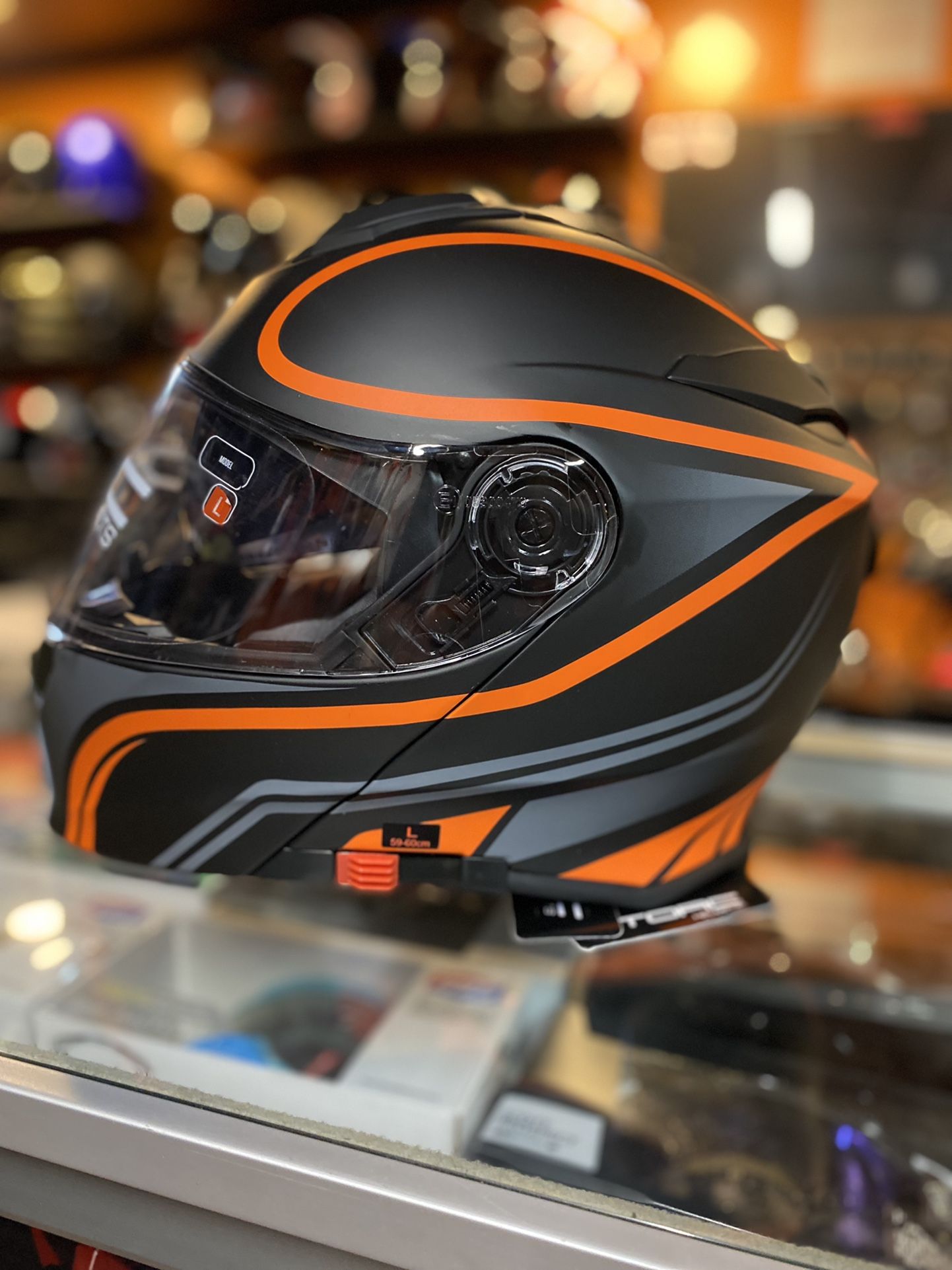 Helmet Flat Black A D Orange Dot Modular Flip Up Motorcycle Helmet $150