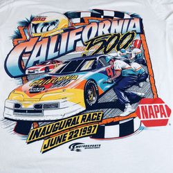 Vintage California 500 Inaugural Race Nascar Shirt Single Stitch Men’s Size L Double Sided Fruit of the loom 