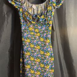 Off The Shoulder, Blue Floral Dress