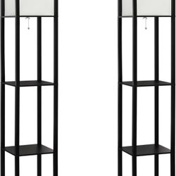Three Shelf Etagere Organizer Storage Floor Lamp 2 Pack Set