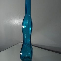 BLUE GLASS BOTTLE - VASE 12"