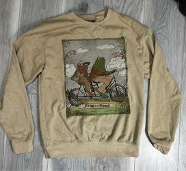 Frog and Toad Graphic Sweatshirt Woven Tapestry Crewneck Beige Unisex