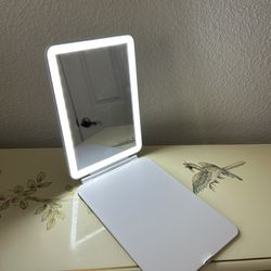 White Rechargeable Travel Makeup Vanity Mirror LED Lights Portable 3 Color Lighting Modes