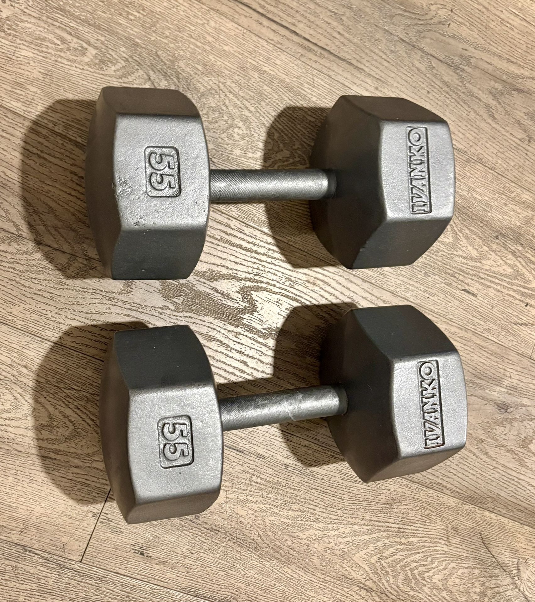 Vintage set.  (2) IVANKO Hex Dumbbells   55 lbs  Total: 110 lbs  $1.8 per pound.