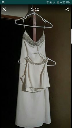 White long skirt and top women set sz 6 w rhinestones &pearls