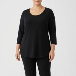Chico's Black Scoop Neck 3/4 Sleeve Tunic Top Size 3 XL Dark Minimalist Basics