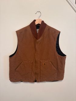 Carhartt V02 BRN Carhartt Brown Quilted-Lined Sandstone Duck Work Vest (Men's Size 2XL Regular)