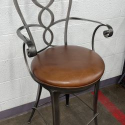  Hammered Bronze and Leather Swivel Bar Stool