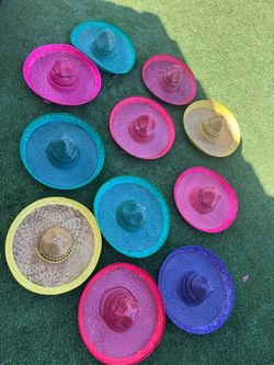 Colorful Straw Sombrero Hats Set of 12