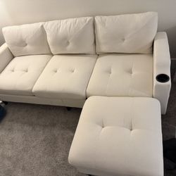 Couch With Movable Ottoman With Storage Beige 