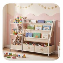 Kids Bookshelf and Toy Storage Organizer, 4-in-1 Bookcase with Toy Shelves
