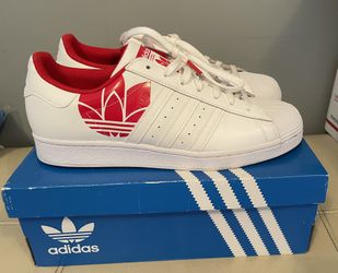Adidas Originals Superstar Trefoil Print “Scarlet Red White Size 12 Excellent Condition 