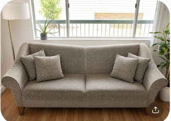 Gray Fabric Two-Seat Sofa with Throw Pillows