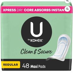 U By Kotex Clean & Secure Maxi Pads, Regular Absorbency, 48ct