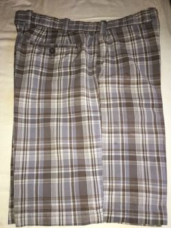 Male Summer wear By Eddie Bauers plaid white,brown ,white flat front