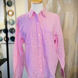 Ladies Pink & White Ralph Lauren Blouse Size XL