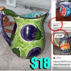 $18 Mint condition Large Italian style Jug/Pitcher with Eggplant 🍆