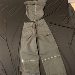 Grey Cargo Pants And Strapless Top 