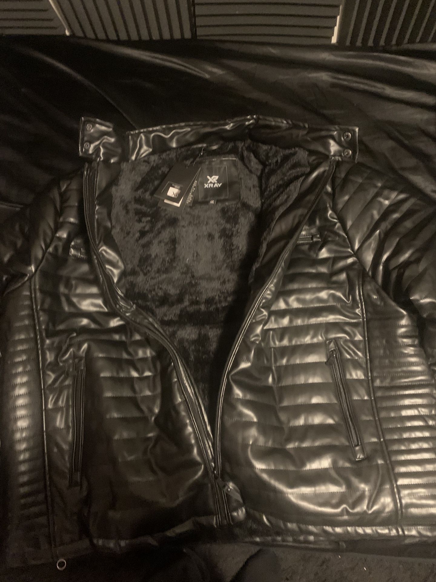 X RAY Men's PU Quilted Jacket With Faux Shearling Lining