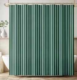 Striped Shower Curtain Cute Vintage Green Stripe Summer Simple Modern Abstract Art Print Waterproof Bath Curtain for Bathroom Decor with 12 Hooks 72x8