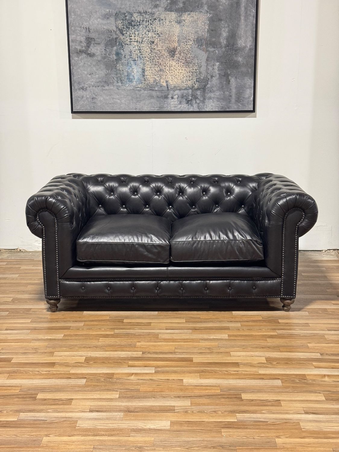 Black Leather Chesterfield Sofa (Retail $3,780)
