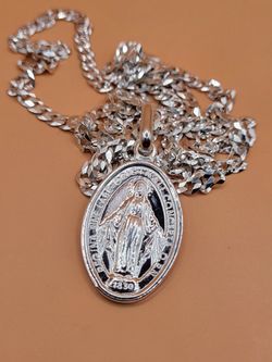 925 Italian Silver Miracles Virgin Necklace 24"