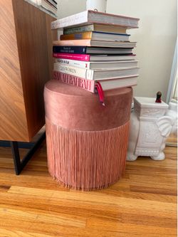 Pink Velvet Fringe Ottoman/Stool
