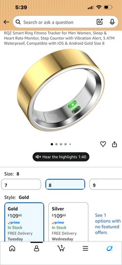 Smart Ring Fitness Tracker for Men Women(size 8)