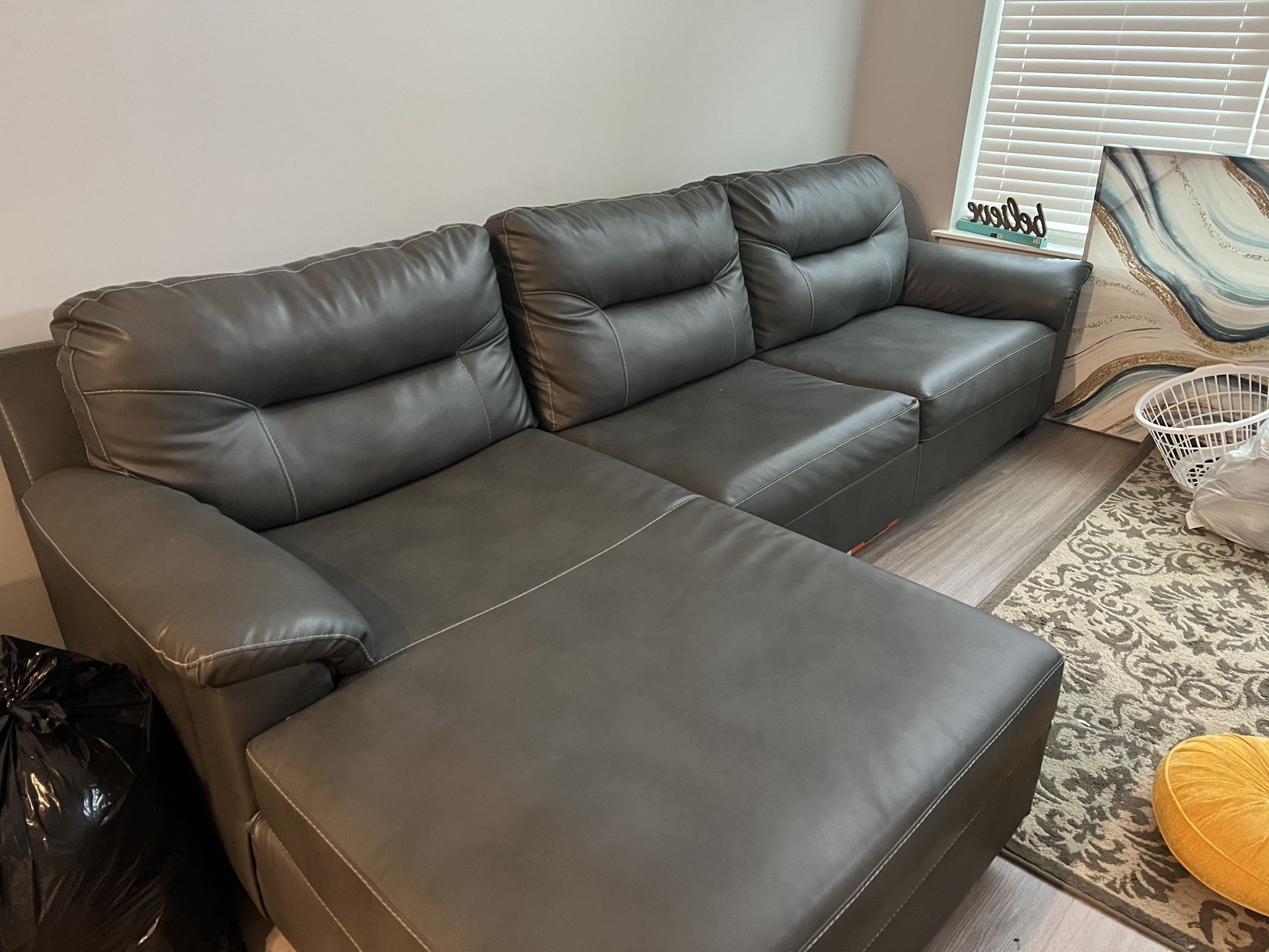 Grey Leather Sectional