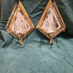 Partylite Infinity Brass Mirror Wall Sconce Pair Plus Peglite Votive Holders (Vintage 80s/90s)